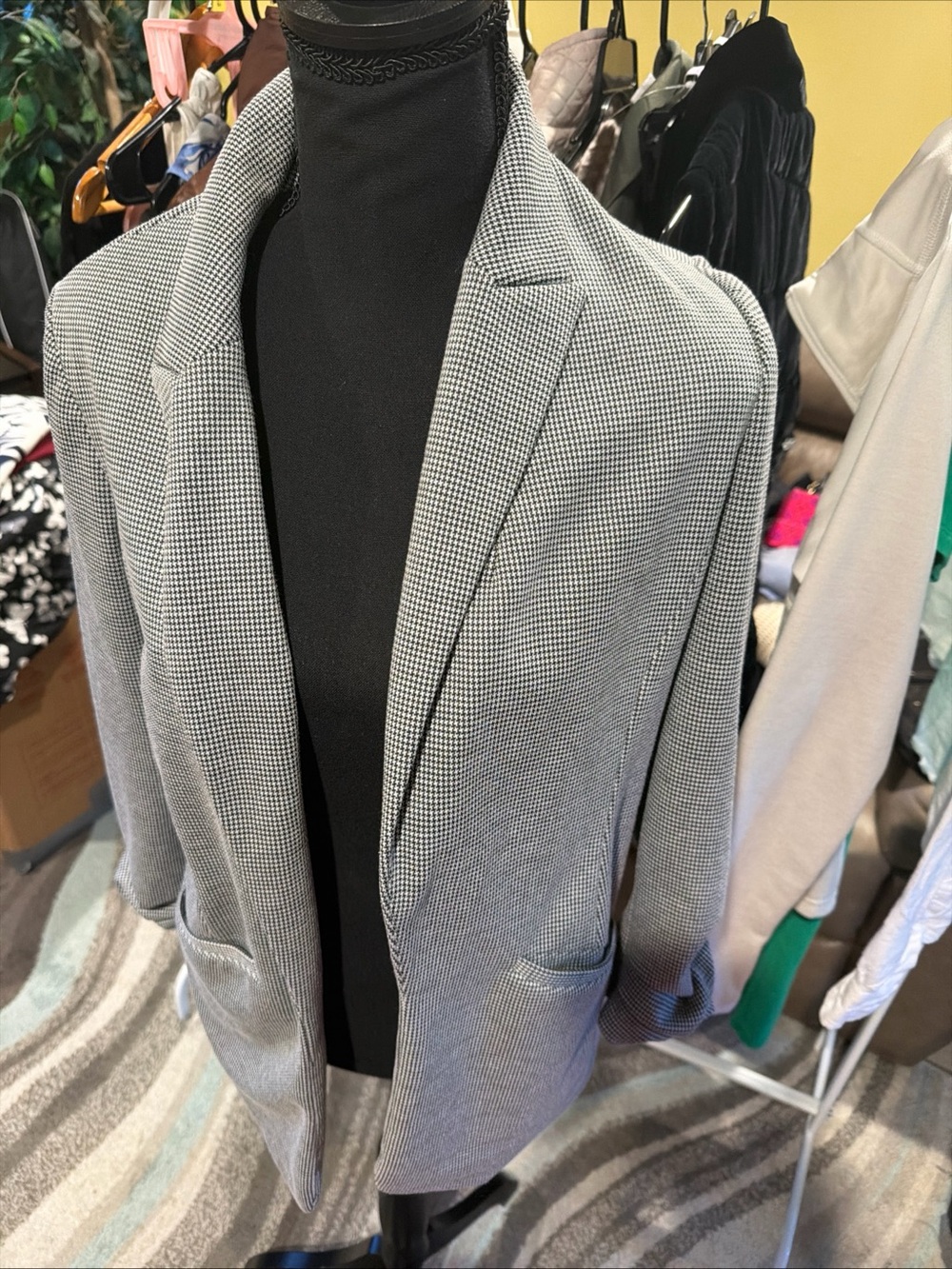 Nine West Black & White Houndstooth Open Blazer